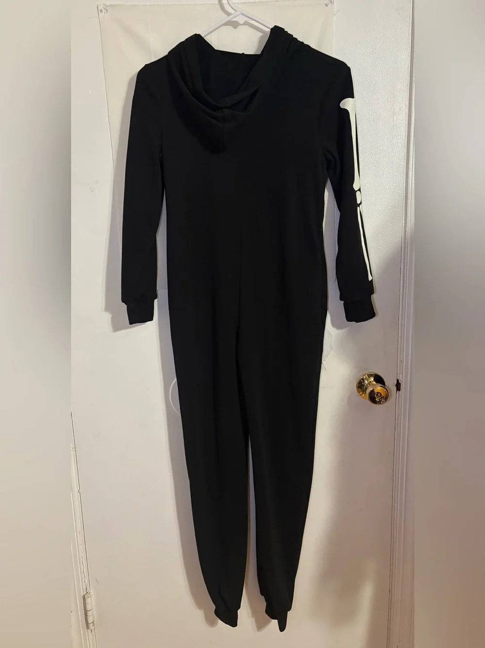 Halloween | Kids Black Skeleton GLOW Hooded One-Piece Costume